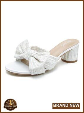 Women's Pleated Bow Chunky Heel Mules Sandals Wedding Party Dress Shoes